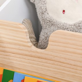 HOMCOM Cutie de Depozitare din Lemn pentru Jucării 2 Secțiuni cu Roți și Mâner Cărucior Copii Librărie cu Roți pentru Cameră Copii 40x43x43 cm Alb și Natural | Aosom Romania