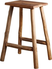 Scaun de bar din lemn reciclat, maro, cu picioare din crengi decojite și traverse rotunde, 74 x 53 x 40 cm, „Noé”