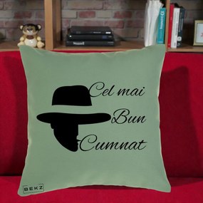 Cadou pentru Cumnat - Perna Personalizata Cel mai Bun Cumnat cu Silueta Palarie, 40x40 cm, Verde, Husa Detasabila, Perna Inclusa, BEKZ®