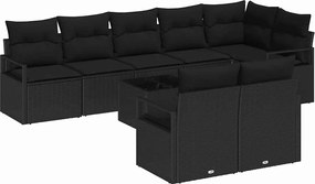 vidaXL Set de canapea cu pernă 9 pcs Negru poliratan