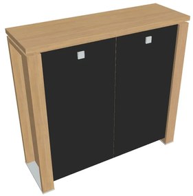 Dulap mediu Verno+ 140 x 46 x 130 cm, uși de sticlă, stejar deschis / negru