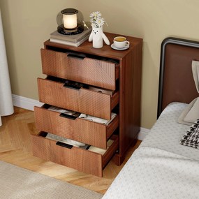 HOMCOM Comodă 4 sertare mobilier de depozitare vintage cu mânere din metal, 60 x 36 x 90 cm, efect lemn maro | Aosom Romania