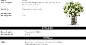 Buchet artificial LUX din 36 fire Hortensii albe, Hydrangeas snowball