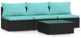 317540 vidaXL Set mobilier relaxare grădină 4 piese cu perne poliratan negru