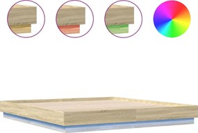 vidaXL Cadru de pat cu lumini LED, stejar sonoma, 200x200 cm