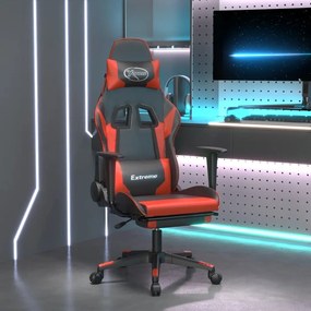 Scaun de gaming cu masaj suport picioare, negru rosu, piele eco