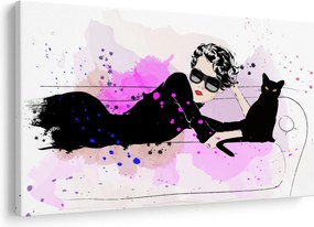 Tablou - Femeia cu pisică neagră (90x60 cm)