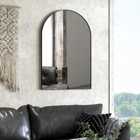 HOMCOM Oglindă de Baie în Formă de Arc și Ramă din Aluminiu, Oglindă Decorativă, 60x3x90 cm, Negru | Aosom Romania