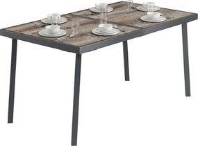 Outsunny Masă de Patio, Masă de Balcon, Masă de Dining pentru Exterior 145 x 85 cm pentru 6 Persoane cu Efect de Lemn, Cadrul din Oțel, Gri | Aosom Romania
