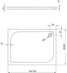 Cadita dus dreptunghiulara Deante Cubic alb 80x120 cm