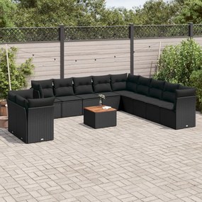 vidaXL Set canapele de grădină, 12 piese, cu perne, negru, poliratan
