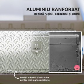 HOMCOM Cutie de Unelte din Aluminiu cu Încuietoare și 2 Chei, Cutie de Depozitare 96L, Rezistentă și Impermeabilă, pentru Pick-Up, Camper, Remorci, 76,2x35,5x40,6cm, Argintiu | Aosom Romania