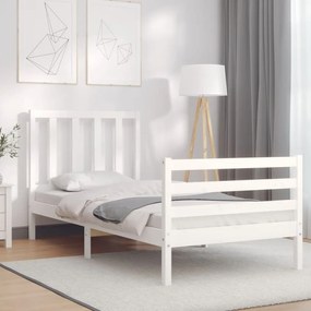 3193817 vidaXL Cadru de pat cu tăblie single mic, alb, lemn masiv