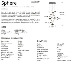 Lustra XXL LED dimabila cu telecomanda design modern Sphere 14L crom