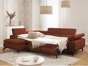 Colțar teracotă cu tapițerie din chenille (cu colț pe partea stângă/în formă de ”L”) Marbeya – Ropez