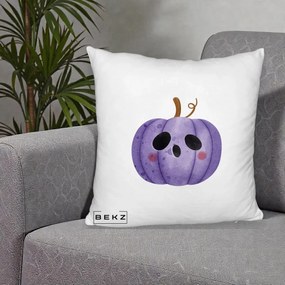 Perna Decorativa Dovleac Halloween Mov Kawaii, 40x40 cm, Alb Pufos, Husa Detasabila, Perna Inclusa, BEKZ®