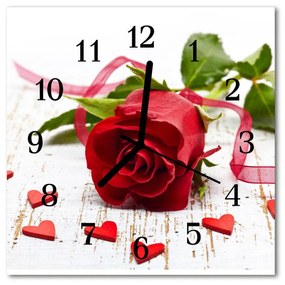 Ceas de perete din sticla pătrat Rose flori roșii
