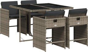 vidaXL Set mobilier de grădină cu perne, 5 piese, gri, poliratan