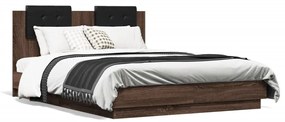 3210051 vidaXL Cadru de pat cu tăblie și lumini LED, stejar maro, 135x190 cm