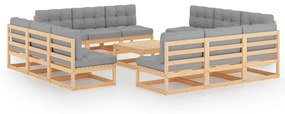 3076329 vidaXL Set mobilier de grădină cu perne, 13 piese, lemn masiv de pin