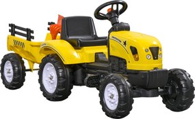 HOMCOM Tractor de Pedalat pentru Copii de 3+ Ani cu Remorcă, Greblă, Lopată și Claxon, 133x42x51 cm, Galben | Aosom Romania