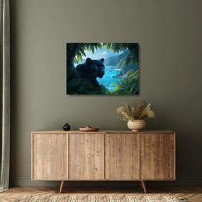 Tablou pe sticlă - Pantera neagră în junglă (70x50 cm)