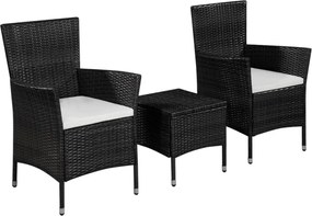 vidaXL Set mobilier bistro, 3 piese, negru, poliratan