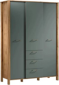 Dulap Ertigo cu trei uși 138 cm - stejar wotan/verde