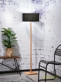 Lampadar modern cu baza din lemn si abajur textil FUJI, negru FUJI/F/4723/B