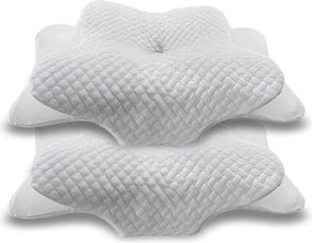 PACHET 2 PERNE CERVI-SAN CONFORT, pernă ortopedică cervicală, din spumă cu memorie, pentru toate pozițiile de somn, husă respirabilă, detașabilă și lavabilă, Pernă ergonomică de susținere a gâtului, Alb