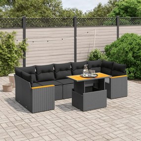 3272987 vidaXL Set mobilier de grădină cu perne, 8 piese, negru, poliratan