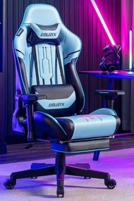 DOWINX Scaun gaming, ergonomic, pernă lombară cu masaj, spatar inalt, suport pentru picioare, piele PU matlasata, respirabila, cotiere 4D, rezistent 150 kg, Albastru