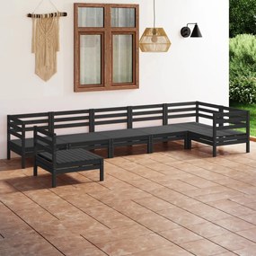 3082741 vidaXL Set mobilier de grădină, 7 piese, negru, lemn masiv de pin