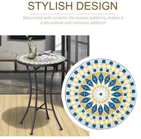 Outsunny Masuta de Gradina din Metal cu Blat din Mozaic Ceramic, Ф35.5x53.5cm, Multicolor | Aosom Romania