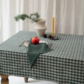Față de masă din in 140x200 cm Forest Green Gingham – Linen Tales