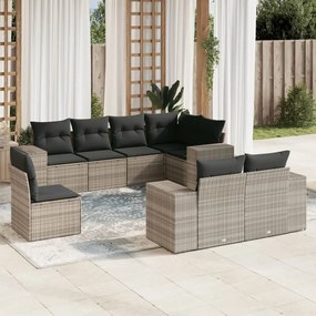 3255179 vidaXL Set mobilier de grădină cu perne, 8 piese gri deschis poliratan