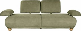 Canapea extensibilă cu 3 locuri din bumbac, verde, spătar rabatabil, picioare sferice din lemn, material rezistent la pete, 95 x 245 x 125 cm,