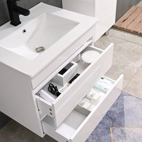 Mască de baie Cube 60 cu chiuvetă ceramică, 2 sertare, vopsită în alb lucios
