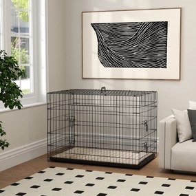 PawHut Cușcă cușcă de transport pliabilă pentru câini cu mână, tavă detașabilă, pernă inclusă 105 x 70 x 75 cm negru | Aosom Romania