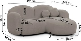 Colțar gri cu tapițerie din țesătură bouclé (cu colț pe partea dreaptă/cu șezlong) Orbit – Ropez