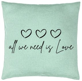 Perna Decorativa, Model All we need is Love, 40x40 cm, Verde Menta, Husa Detasabila, Burduf