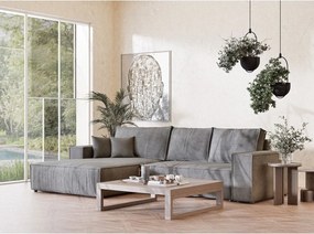 Colțar gri extensibil/cu spațiu de depozitare cu tapițerie din chenille (cu colț pe partea stângă/cu șezlong) Maze – Maison de Rêve