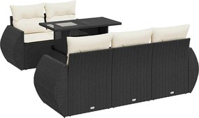 vidaXL Set mobilier de grădină cu perne, 6 piese, negru, poliratan