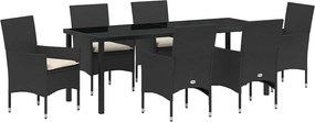 vidaXL Set de masă pentru grădină cu pernă 7 pcs Negru poliratan