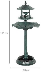 Outsunny Bain d'oiseaux Adăpător pentru Păsări ghiveci 3 în 1 Ø 50 x 113 cm polipropilenă verde-grizonat | Aosom Romania