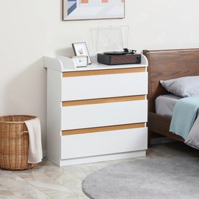 Comoda cu 3 sertare HOMCOM din lemn MDF si PAL pentru dormitor si sufragerie, 80x40x86cm, alb | Aosom RO