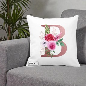 Cadou Personalizat - Perna Personalizata Monograma Rose Gold Litera B, 40x40 cm, Alba Mata, Husa Detasabila, Perna Inclusa, BEKZ®