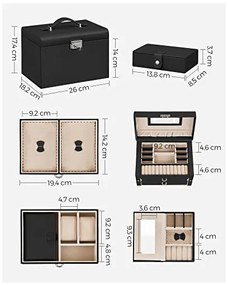 Set 2 cutii de bijuterii, Songmics, 18 x 26 x 17 cm, JBC121B, Negru