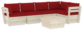 Set mobilier gradina din paleti cu perne, 6 piese, lemn molid Bordo, 2x mijloc + 3x colt + masa, 1