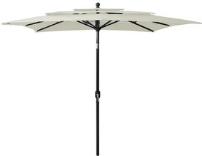 vidaXL Umbrelă de soare 3 niveluri, stâlp aluminiu, nisipiu, 2,5x2,5 m